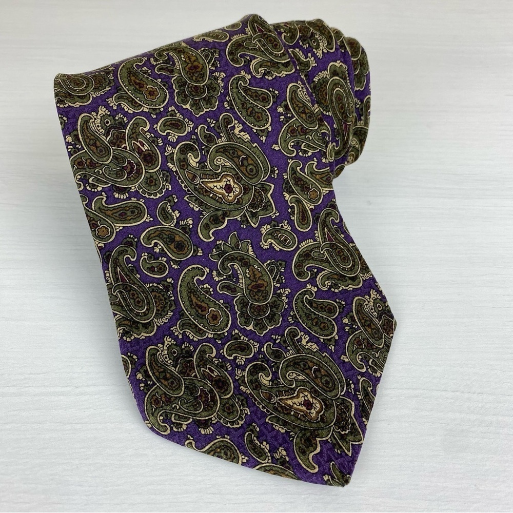Liberty of London Tie Men's 100% Imported Silk Necktie Purple‎ Green Paisley